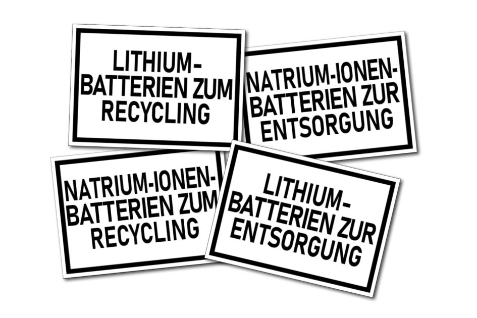 ADR-konforme Etiketten für Lithium-Ionen- und Natrium-Ionen-Batterien zur Entsorgung und Recycling gemäß SV377