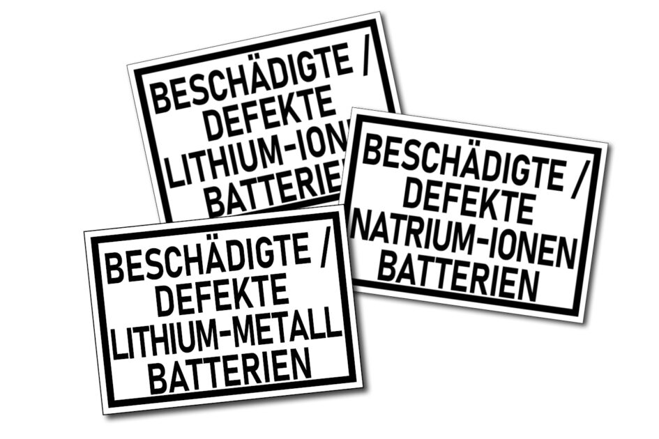 ADR-konforme Etiketten für beschädigte Lithium-Ionen- und Natrium-Ionen-Batterien gemäß SV376