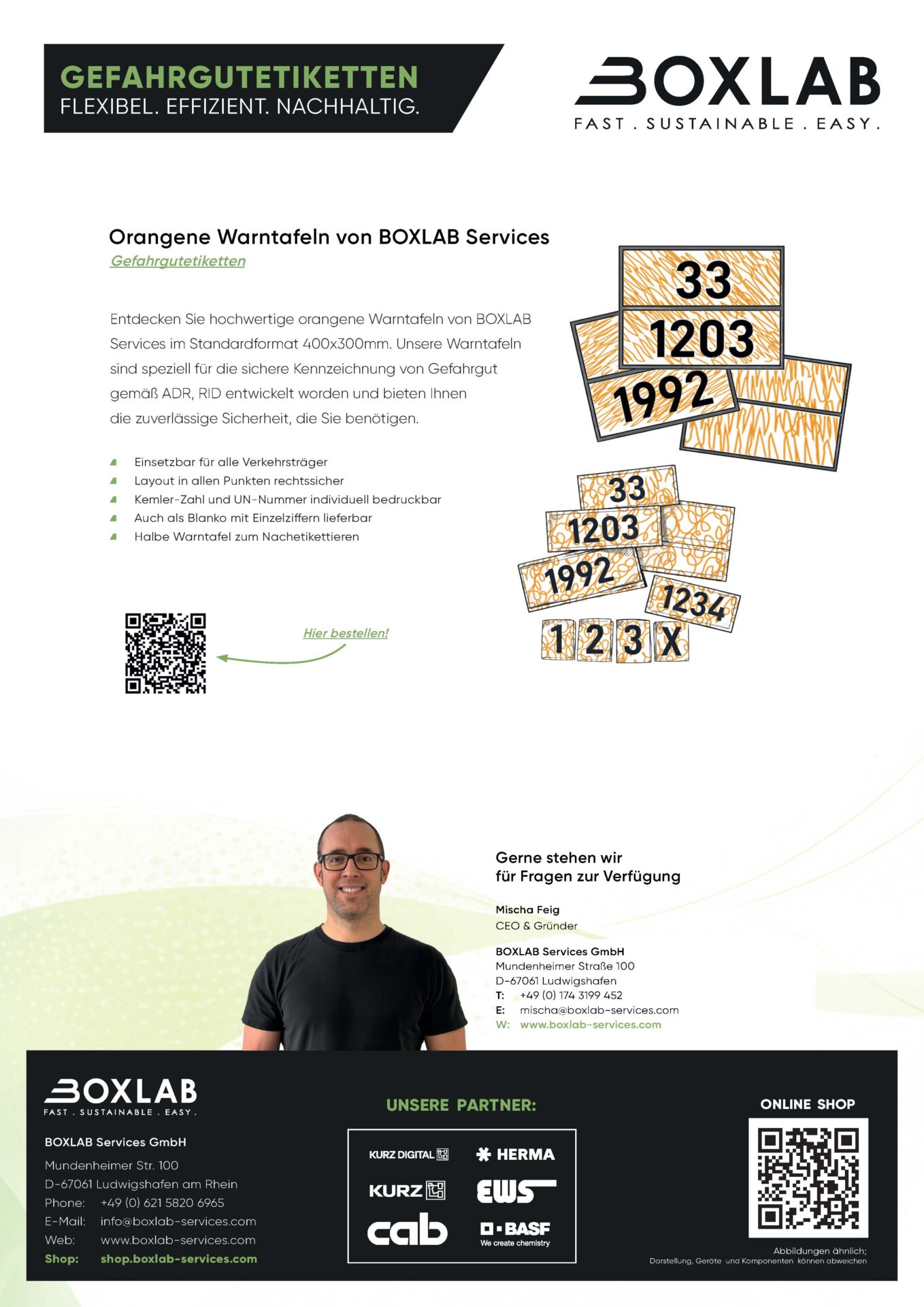 Orangene Warntafeln von BOXLAB Services