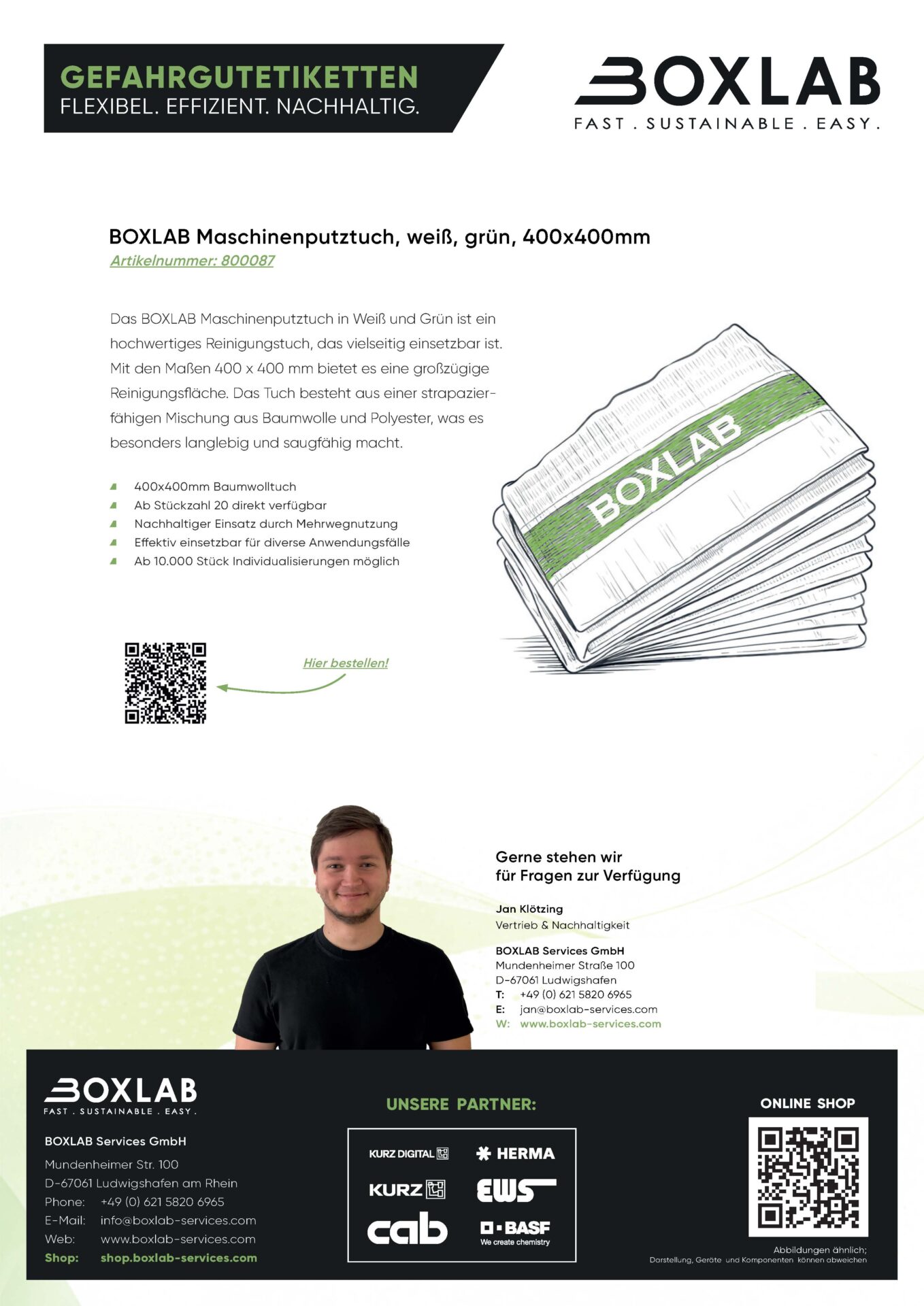 BOXLAB Maschinenputztuch, weiß, grün, 400x400mm