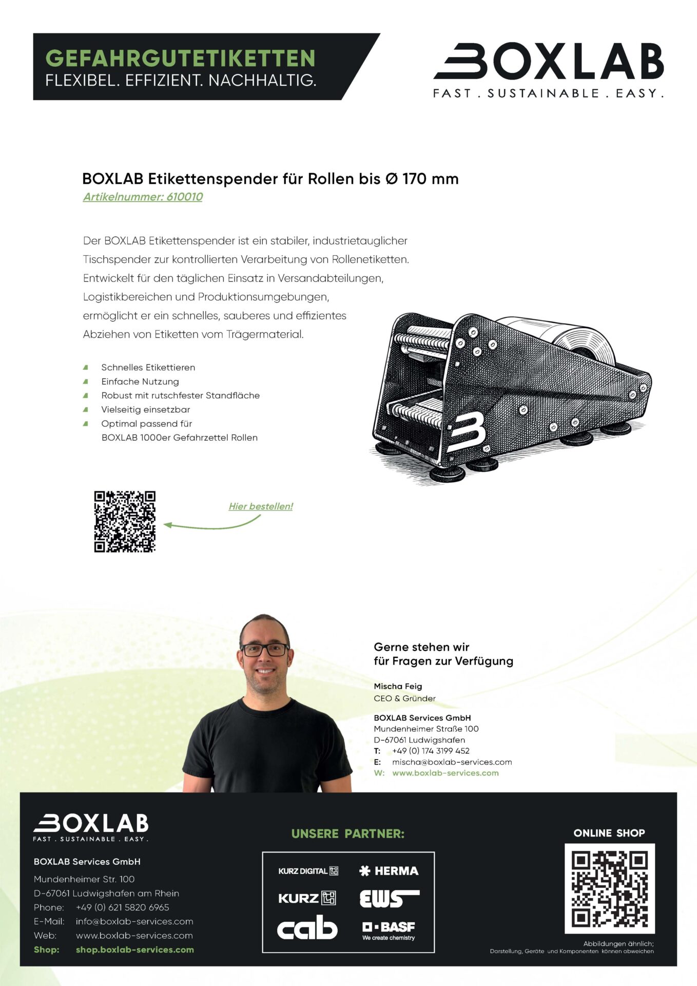 BOXLAB Etikettenspender für Rollen bis Ø 170 mm