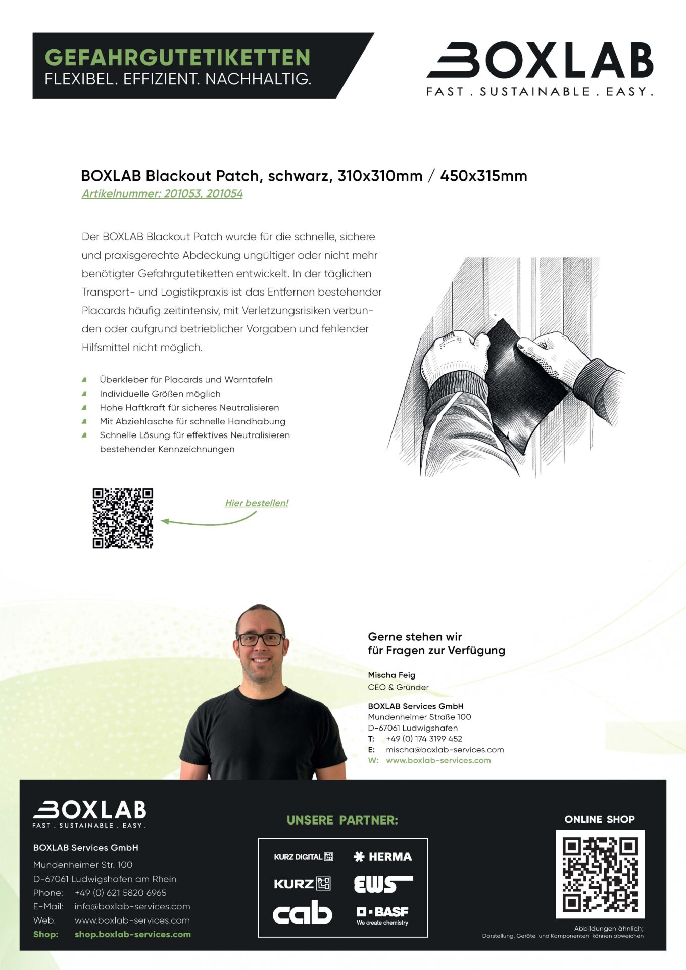 BOXLAB Blackout Patch, schwarz, 310x310mm / 450x315mm