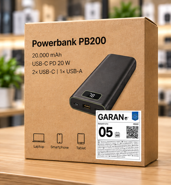 BOXLAB GARAN – garan label powerbank produktverpackung