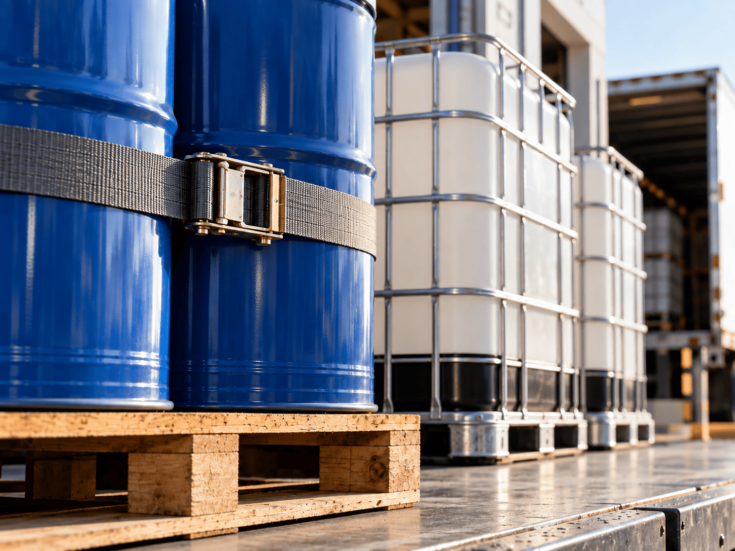 Secured dangerous goods load on a truck trailer